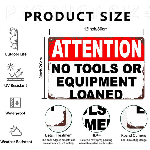 No Tools Needed Metal Sign Dope 8x12 Inch Wall Decor for garages and workshops, showing attention text, UV resistant and waterproof.