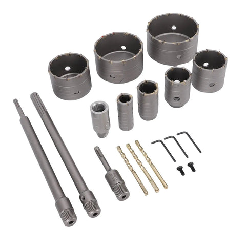 Awesome 7 Piece Concrete Hole Saw Kit With Tungsten Steel Bits And SDS Plus Shank For Brick Stone Wall Jobs Including Dust Bag To Tackle Any Tough Drilling Job With Ease, 7pc set