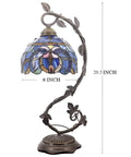 Tiffany Lamp Cloudy Blue Stained Glass Table Lamp With Metal Leaf Base In Bronze Finish 21 Inch Tall 8 Inch Shade Reading Desk Light