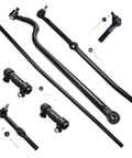 Front 7 Piece Tie Rods And Track Bar Kit For 1994 1995 1996 1997 Dodge Ram 2500 4WD With Dana 60 Axle, black steel steering parts