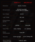 Specifications chart comparing S2DW V1.0 and ADXL345 V2.0 accelerometer boards, detailing dimensions, voltage, and sensor specifics.