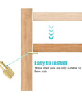 Rock Solid 5Mm Shelf Pins And Cabinet Brackets, 80 Pack Zinc Alloy Rack Supports With Sleek Nickel Finish, showing easy installation on wood.