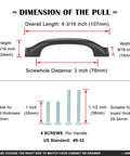 Diagram showing dimensions of 10 Pack 3 Inch Brushed Nickel Cabinet Pulls Satin Nickel Cabinet Handles with screws.