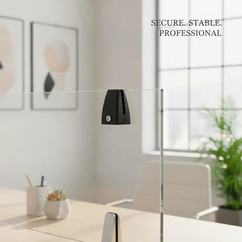 Durable Aluminum Alloy Glass Partition Mount Clip For Office Desk Dividers And Screens, Black Finish, easy install