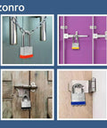 Built Tough Keyed Alike Laminated Steel Padlocks, 1-9/16 Inch Wide Body, Long Shackle, Blue Plastic Hoop, Pack Of 12, shown in use