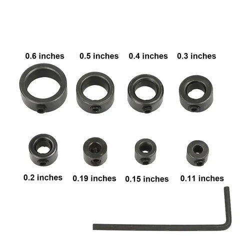 Set of adjustable drill depth stop collars in various sizes with a hex wrench for precise hole depth control. Adjustable Drill Depth Stop Collars Precision Guide Rings With Wrench For Consistent Hole Depths And Diy Projects Absolute Must Haves For Any Weekend Warrior Black.