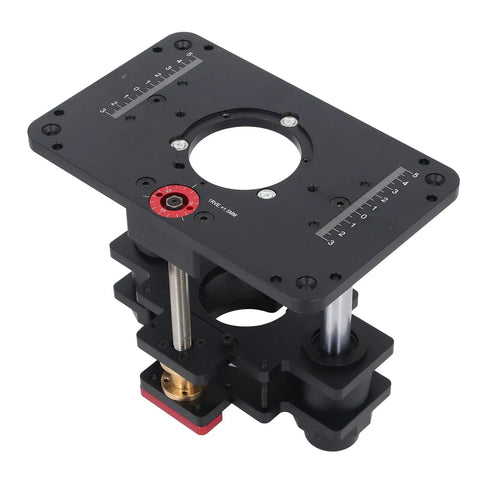 Rock Solid Router Lift System For 69Mm Trimmers With No Sweat Stainless Steel Lock and precision adjustment for woodworking.