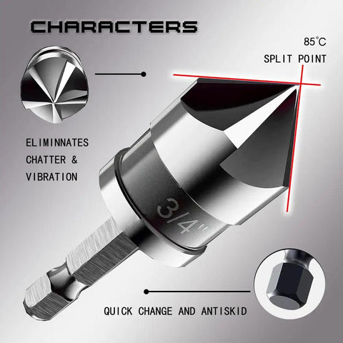 Close-up view of Pro Grade M35 Cobalt Countersink Drill Bit Set For Metal Wood Stainless Steel with split point design.