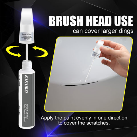 Pearl White Multi Coat Touch Up Paint Kit For Tesla Model Y 3 S X, brush applying paint on car surface to cover scratches
