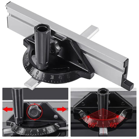 Adjustable Angle Plate Ruler For Table Saw Push Block Fence System, Versatile Miter Gauge Fence Tool, Aluminum Alloy, Black Handle