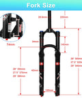 Dimensions of Beefed Up Air Suspension Fork for XC AM Mountain Bike 26 27 Point 5 29 Inch Upgraded 34mm Stanchions 140mm Travel