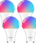 4-pack of GU24 Smart LED Bulbs with RGBCW color changing, 16 million colors, 10W 900LM, 120V, no hub needed, Alexa and Google Assistant voice control.