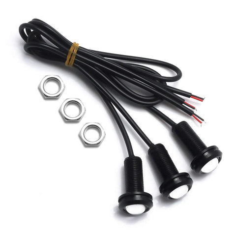 Dope Three Piece LED Front Grille Marker Lights With Projector Lens Assembly cables and mounting nuts shown