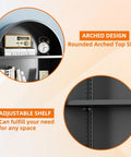 Arched and adjustable shelves of 72 Inch Metal Arched Bookcase With Doors And Wheels Industrial Black Tall Storage Cabinet