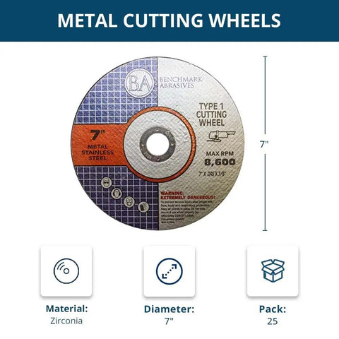 7 Inch Aluminum Oxide Thin Type 1 Cut Off Wheel For Metal And Stainless Steel With Seven Eighths Inch Arbor Angle Grinder Disc 0.045 Inch Thick Cutting Wheel 25 Pack For Metal Fabrication