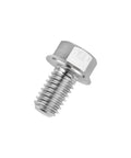 Close-up of titanium M6 flange bolt with hex head and flange washer
