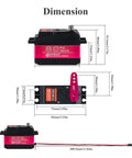 Dimensions of Beefy 80Kg High Torque RC Servo DS5180 for 1/5 scale vehicles with stainless steel gear and 270-degree steering.