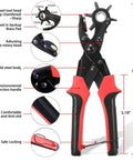 All In One Belt Hole Punch Tool Kit With Multiple Size Grommet Eyelets showing detailed components and dimensions
