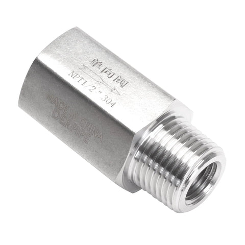 DERPIPE air check valve, stainless steel, 1/2 in NPT female x male, hex body