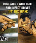 Step Drill Bit Set For Thin Metal Plastic Aluminum And Wood Seven Eighths To One And Three Eighths Inch Double Spiral Flutes For Fast Cutting Titanium Nitride Coating Heat Dissipation Quarter Inch Hex Shank By Klein Tools in use with drill and impact driver