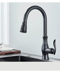 GAZOGJ Black Kitchen Faucet Pull Down Sink Mixer Tap 360°Rotation Single Lever Water Crane Durable Chrome Finish Stylish Modern Design for Kitchen Upgrade,Type B-Matte Black with elegant curves and a functional spray head.