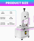 Heavy Duty Commercial Electric Bone Saw With Stainless Steel Table And Eight Replacement Blades 2500W Meat Bandsaw dimensions and specs.