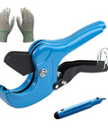 Ratcheting Pipe Cutter Up To 2-1/2 Inches Heavy Duty PEX PVC PPR Cutting Tool With Deburring Tool And Gloves Aluminum Body
