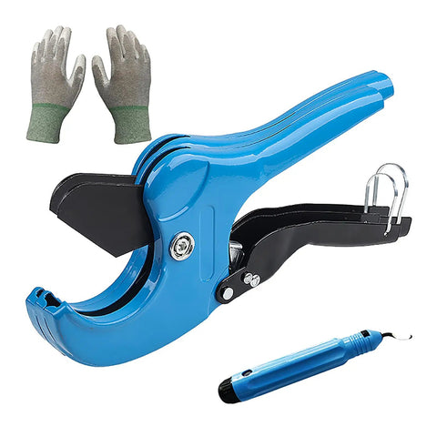 Ratcheting Pipe Cutter Up To 2-1/2 Inches Heavy Duty PEX PVC PPR Cutting Tool With Deburring Tool And Gloves Aluminum Body