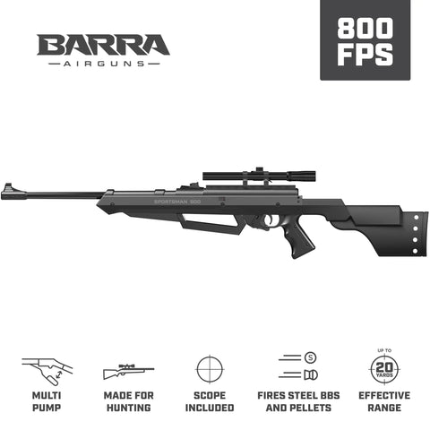Powerful BB and pellet rifle for adults with 20 inch rifled barrel adjustable fiber optic sights and 4x15 scope