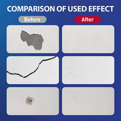 Before and after comparison showing wall cracks and repairs using All Purpose Drywall Repair Cream Kit 250g Spackle Paste For Quick Patch Up Jobs Safe Long Lasting Wall Repair For Cracks Holes And Graffiti Easy Sanding And Smooth Finish.