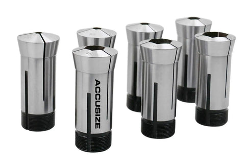 Seven Piece Five C Hex Collet Set One Quarter Inch To Seven Eighths Inch, Precision Hardened And Ground, Ultra Low Runout 0.0005 Inch TIR
