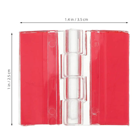 Acrylic Folding Hinges With Self Adhesive Mounts For Cabinets And Boxes DIY Friendly, measuring 1.4 x 1 inches, clear material.