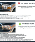 Comparison of Dodge Ram Quad Hole Halogen Headlights Assembly vs single hole versions with compatibility details for 2009-2018 Ram models