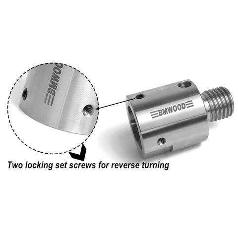 Hella Sturdy Wood Turning Lathe Adapter Converts 1 1/4 Inch Female To 1 Inch Male Thread With Smooth Headstock Spindle Reducer and two locking set screws.