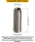Side view of a stainless steel insert, part of the 10 Piece Head Bolt Thread Inserts Kit M11 X 1.5 For Toyota Camry Years 2002 Through 2013 Solara Years 2002 Through 2005 RAV4 Years 2004 Through 2005 Highlander Years 2001 Through 2013 Stainless Steel Engine Cylinder Head Repair Tool, with dimensions marked.