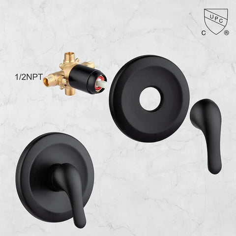 Matte Black Shower Trim Kit With Six-Spray Shower Head And Included Valve, Tub Spout, Arm, And Six-Inch Extra Large Head, CuPC