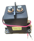 Built Different High Voltage Dc Contactor Coil 12V Control Module With 750V Contact Rating And 400A Switching Capability top view with terminals and wires.