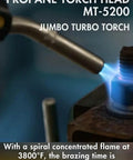 MAP Gas Propane Torch Head With CGA600 Connection, adjustable flame, shown in use brazing metal at 3800°F
