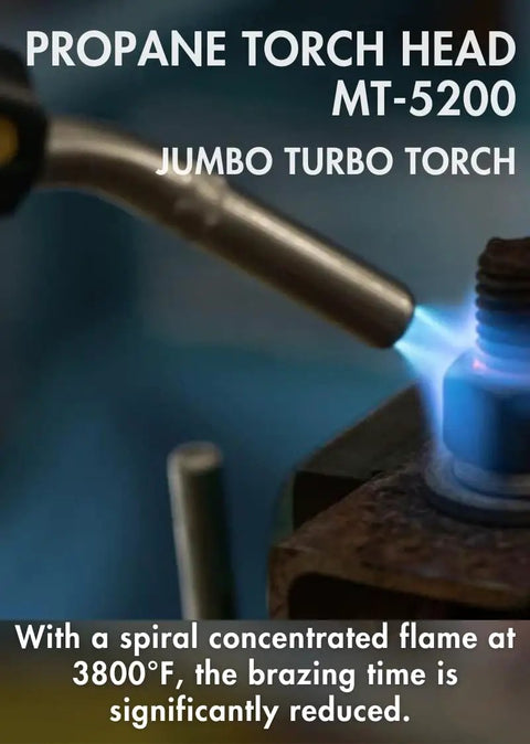 MAP Gas Propane Torch Head With CGA600 Connection, adjustable flame, shown in use brazing metal at 3800°F