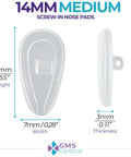 Premium Silicone Screw In Nose Pads For Eyeglasses Ultra Smooth Fit No Sweat Design Slash Redness Quick Solid 14 Mm Medium Build shown with dimensions