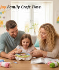 Family using No Fuss Easy Starter Punch Needle Kit for Adults With Highland Cow Design at home, enjoying crafts together.