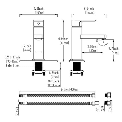 Diagram of Single Handle Chrome Bathroom Faucet For One Hole Washbasin Deck Mount No Fuss Install With Ceramic Cartridge