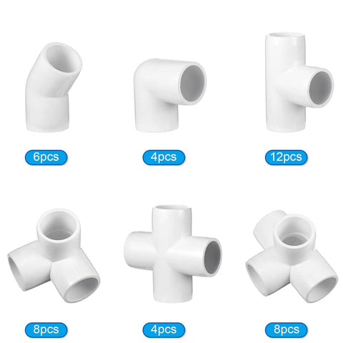 42-Piece Half Inch PVC Pipe Fittings Elbow Set For Greenhouse Shed Tent DIY Projects And Furniture Builds