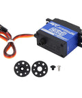 Heavy Duty Digital Servo Motor With 360 Continuous Rotation And Reinforced Metal Gears Dropping 25kg Of Badass Torque For Zero Lag RC Robot Control and Smooth Custom Hobby Builds with included accessories.