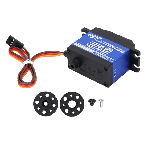 Heavy Duty Digital Servo Motor With 360 Continuous Rotation And Reinforced Metal Gears Dropping 25kg Of Badass Torque For Zero Lag RC Robot Control and Smooth Custom Hobby Builds with included accessories.