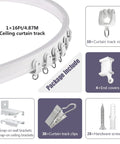 Flexible Bendable Ceiling Curtain Track 16 Ft White Wall Mount Sliding Curtain Rail System With Clips For RV Room Divider And Home Windows, No Fuss Install, Curved For Angled Ceilings, Clips Included, Durable Aluminum Rail, Ideal For RVs And Homes; 16 ft track with clips
