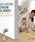 Heavy Duty Magnetic Door Stopper Finished In Sleek Satin Nickel To Lock Doors Wide Open and nip nasty wall scuffs in the bud.