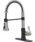 Dual Finish Kitchen Faucet In Black And Brushed Nickel With Pull Down Sprayer And Three Spray Modes Single Handle High Arc Commercial Style