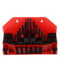 Heavy Duty Hold Down Clamp Kit For Milling CNC, 58 Pcs, Fits 7/16 T-Slot And 3/8-16 Studs, organized in red holder