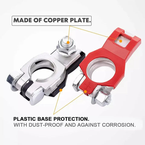 Built Tough Top Post Battery Terminal Connector Set With Positive And Negative Posts, 1 Pair Includes 2 Washers, Rust Resistant Copper Iron Plated, Easy Install For SUV Van Motorcycle Car Accessories
